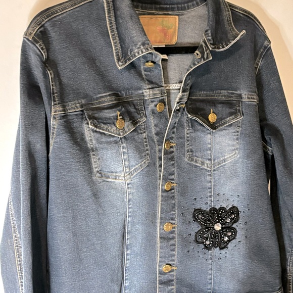 Sassy Thai Denim Jean Jacket Embellished Butterfly Embroidered Lace Size Large - Picture 2 of 13